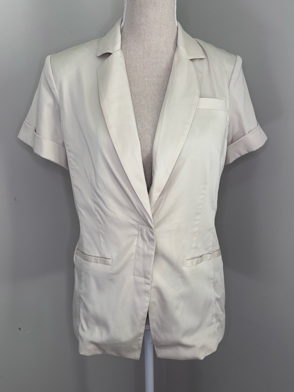 Ecru Brand short sleeve tan khaki blazer jacket w/ back cinch belt size Small